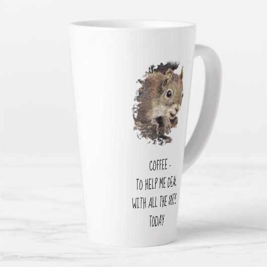 Kaffee hilft mir, mit allen Nüssen Eichhörnchen um Milchtasse (Rechte Ecke)