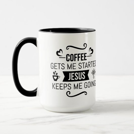 Kaffee holt mich los Jesus behalte mir Text Tasse (Links)