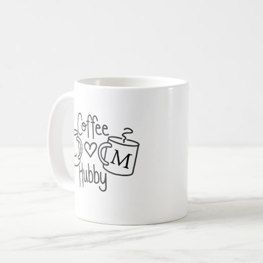 Kaffee Hubby Liebe Monogram Tasse (Vorderseite Links)