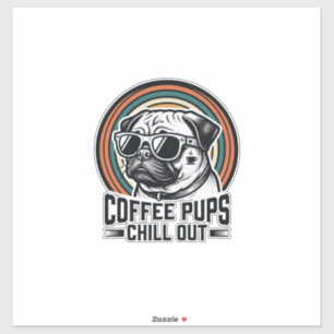Kaffee-Hund-Shirt Retro Chill Pug Grafik_1 Aufkleber