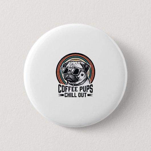 Kaffee-Hund-Shirt Retro Chill Pug Grafik_1 Button (Vorderseite)