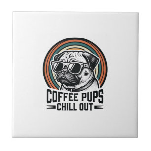 Kaffee-Hund-Shirt Retro Chill Pug Grafik_1 Fliese