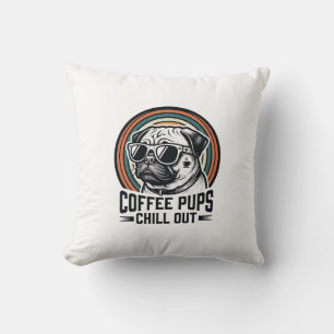Kaffee-Hund-Shirt Retro Chill Pug Grafik_1 Kissen