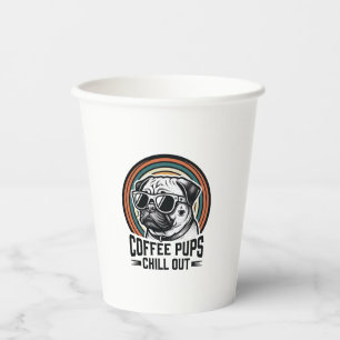 Kaffee-Hund-Shirt Retro Chill Pug Grafik_1 Pappbecher