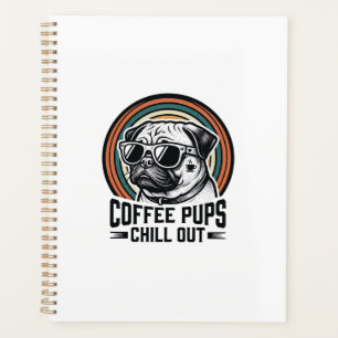 Kaffee-Hund-Shirt Retro Chill Pug Grafik_1 Planer