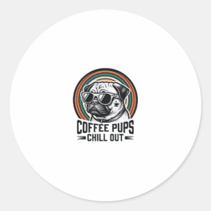 Kaffee-Hund-Shirt Retro Chill Pug Grafik_1 Runder Aufkleber