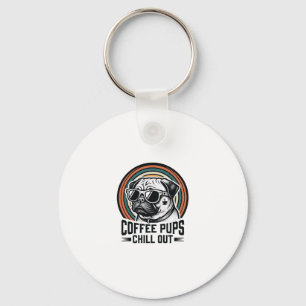 Kaffee-Hund-Shirt Retro Chill Pug Grafik_1 Schlüsselanhänger