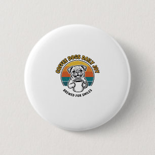 Kaffee-Hund-Shirt Vintage graviertes Pup-Mug-Desig Button