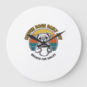 Kaffee-Hund-Shirt Vintage graviertes Pup-Mug-Desig Große Wanduhr