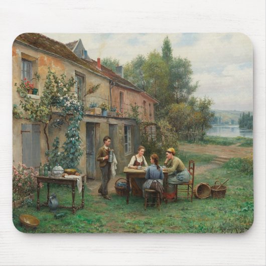 Kaffee im Garten trinken (Französische Landschaft) Mousepad (Vorne)