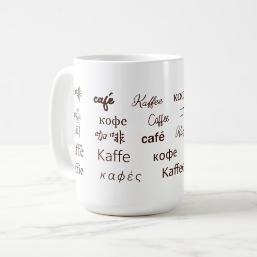Kaffee in 13 Sprachen Kaffeetasse (Vorderseite Links)