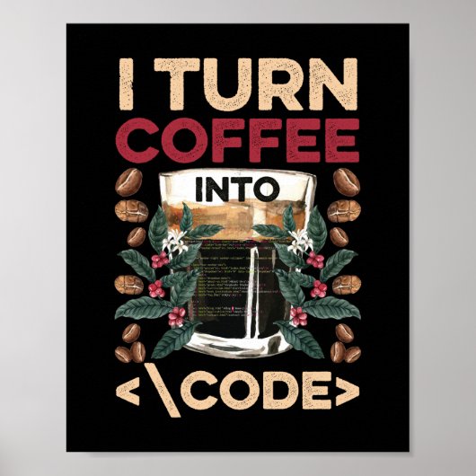 KAFFEE IN CODE Fun Web Developers Coding Poster (Vorne)