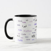 Kaffee in den verschiedenen Sprachen (lila) Tasse (Links)