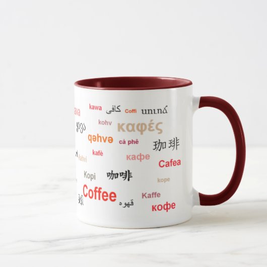Kaffee in den verschiedenen Sprachen (rot) Tasse (Rechts)