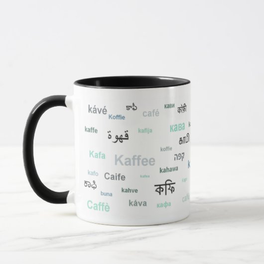 Kaffee in den verschiedenen Sprachen (Türkis) Tasse (Links)