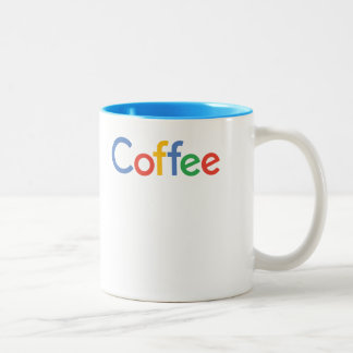 Kaffee in der Google-Schriftart-Tasse Zweifarbige Tasse