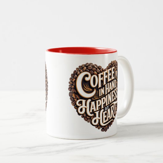 Kaffee in der Hand, Glück im Herzen - Kaffee Lover Zweifarbige Tasse (VorderseiteRechts)