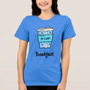 Kaffee in einem Blue Floral Cup Tri-Blend Shirt
