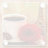 Kaffee in Paris mit Rote Rose Glasuntersetzer (Rückseite)