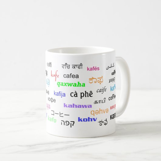 Kaffee, in vielen Sprachen Kaffeetasse (VorderseiteRechts)