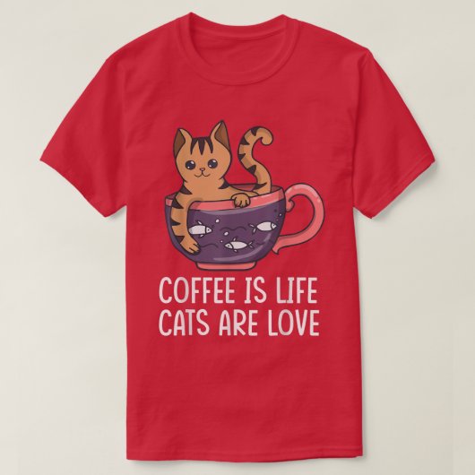 Kaffee ist das Leben Katzen sind Liebe Cat Drink B T-Shirt (Design vorne)