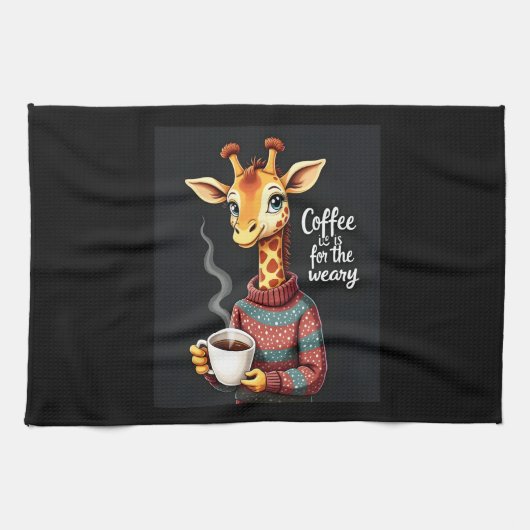 Kaffee ist für den müden, lustigen Giraffe-Kaffee- Geschirrtuch (Horizontal)