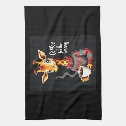 Kaffee ist für den müden, lustigen Giraffe-Kaffee- Geschirrtuch (Vertikal)