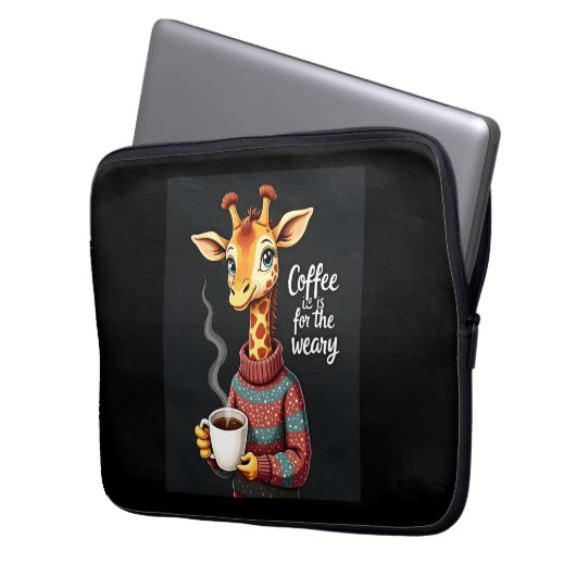 Kaffee ist für den müden, lustigen Giraffe-Kaffee- Laptopschutzhülle (Vorderseite Links)