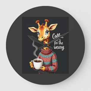 Kaffee ist für den müden lustigen Giraffen-Kaffee- Große Wanduhr