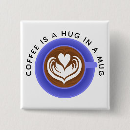 Kaffee ist in einer Tasse umarmt, blau Button