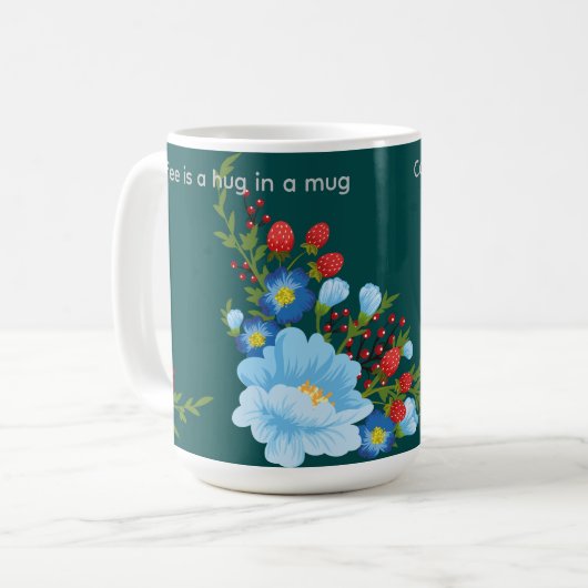 Kaffee ist in einer Tasse umarmt. Kaffeetasse für (Vorderseite Links)