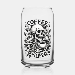"Kaffee ist Leben" Schwarz-Weiß-Skelett Dosenglas