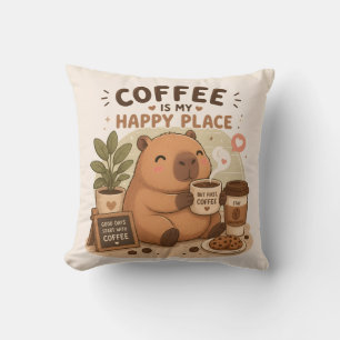 Kaffee ist mein glücklicher Ort Süße Capybara Kaff Kissen
