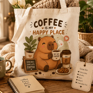 Kaffee ist mein glücklicher Ort Süße Capybara Kaff Tasche
