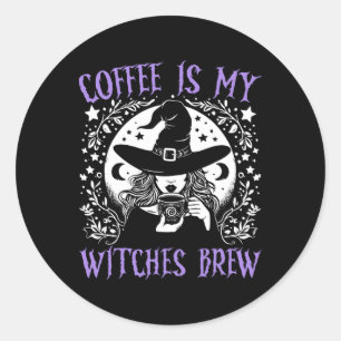 Kaffee ist meine Hexen Brew Retro Halloween Br Runder Aufkleber
