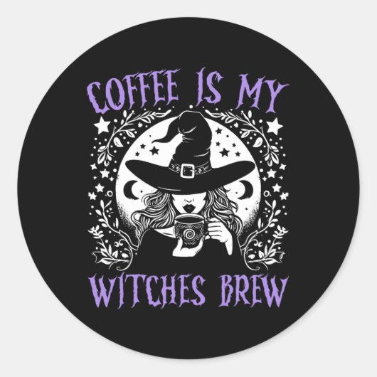 Kaffee ist meine Hexen Brew Retro Halloween Br Runder Aufkleber (Vorderseite)