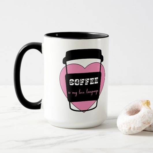 Kaffee ist meine Liebe lustig rosa Herztext Tasse (Mit Donut)