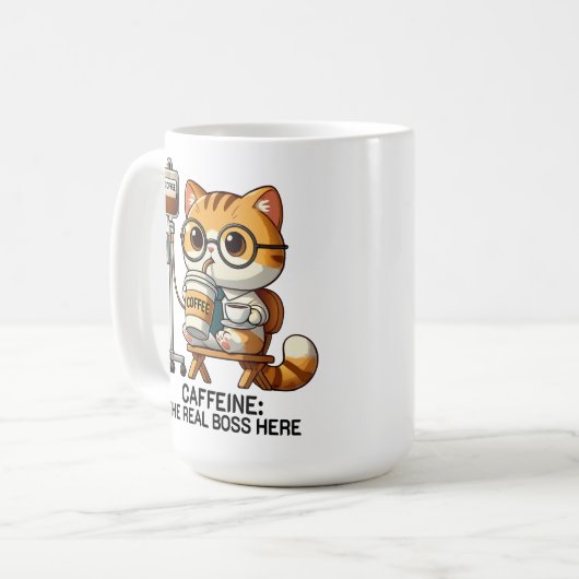 Kaffee IV Tropfen Koffein Real Boss Funny Kaffeetasse (Vorderseite Links)