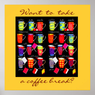Kaffee-Jargon-Tassen-Kunstplakat Poster