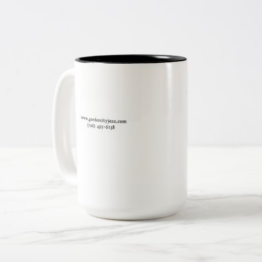 Kaffee. Jazz. Wiederholung. (Tasse 15oz) Zweifarbige Tasse (Vorderseite Links)