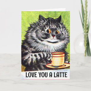 KAFFEE KAFFEE CAT Louis Wain Grußkarte Karte