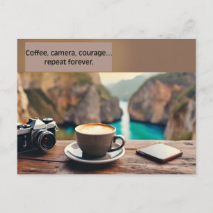 Kaffee, Kamera, Mut, Reiseblogger Zitat Postkarte