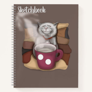 Kaffee Katze mit einer Tasse auf Kissen Kaffee Kar Notizblock