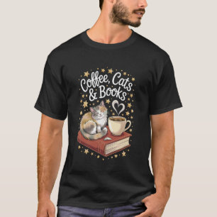 Kaffee Katzen & Bücher Süße Katze Buchliebhaber Lu T-Shirt