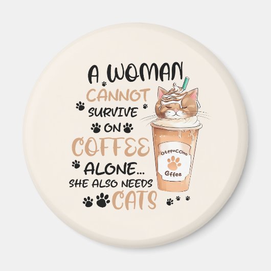 Kaffee & Katzen - Niedliche Kawaii Kunst Magnet (Vorne)