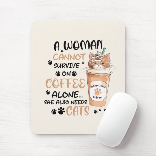 Kaffee & Katzen - Niedliche Kawaii Kunst Mousepad (Mit Mouse)