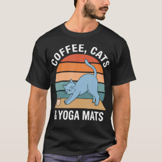 Kaffee Katzen Yoga Matten Retro Meditation T-Shirt