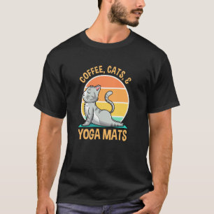 Kaffee Katzen Yoga Retro Sonnenuntergang Lustig En T-Shirt