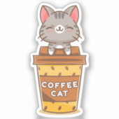 Kaffee-Katzenaufkleber Aufkleber (Vorderseite)