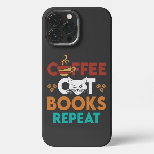 Kaffee Katzenbücher wiederholen, Kaffee lesen Cat iPhone Hülle (Rückseite)